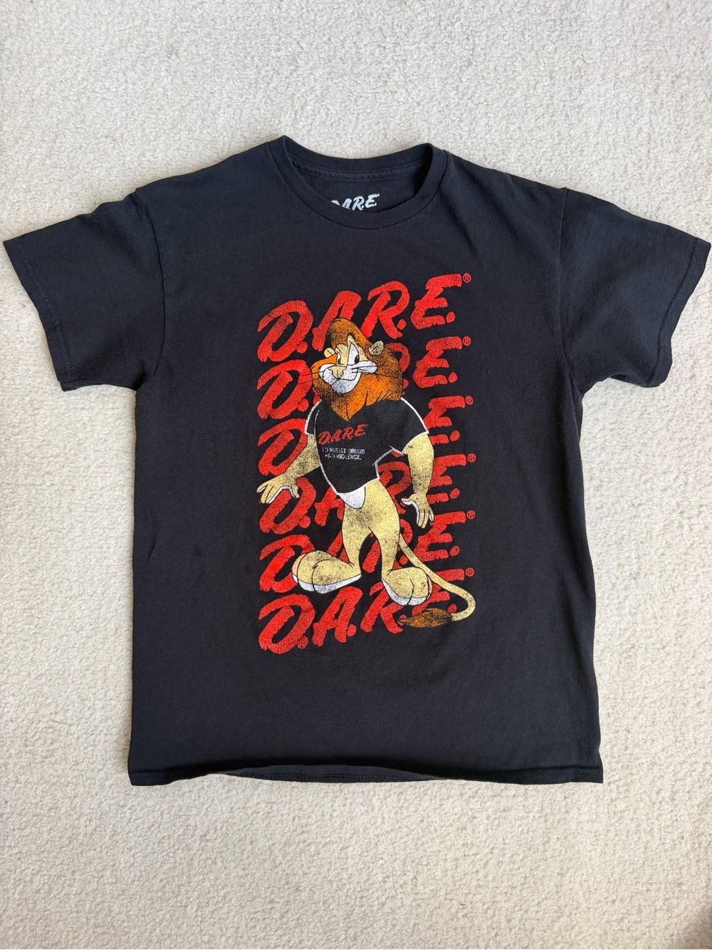 Vintage DARE Black  Graphic Tee with Lion Mascot Medium M